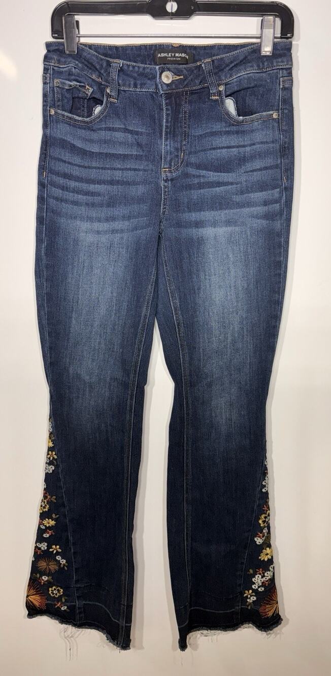 Ashley Mason Premium Jeans Women’s 7/28 Floral Embroidered Flare Hippie Festival